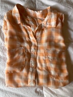 Cloth And Stone Peach & White Gingham Button-Up Shirt tag removed for comfort